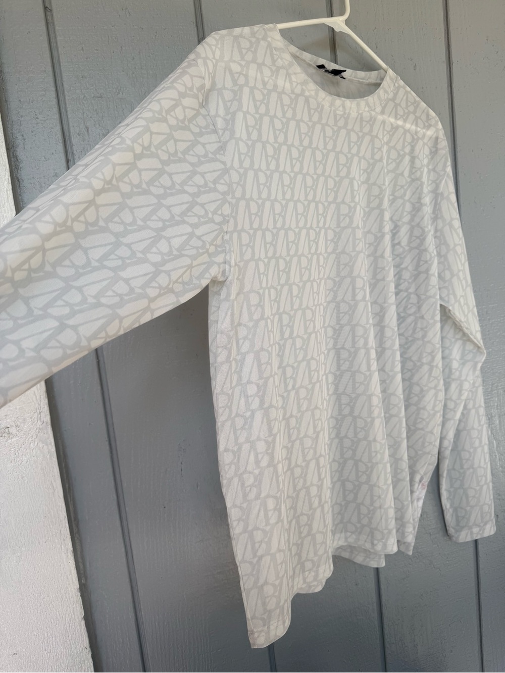 White Jacquard Logo semi sheer long sleeve Tee BoohooMAN XL resort /club wear.